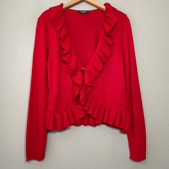 Notations Ruffled Shrug Petite Size Large Christmas Red Holiday Bolero Cardigan - Picture 1 of 10